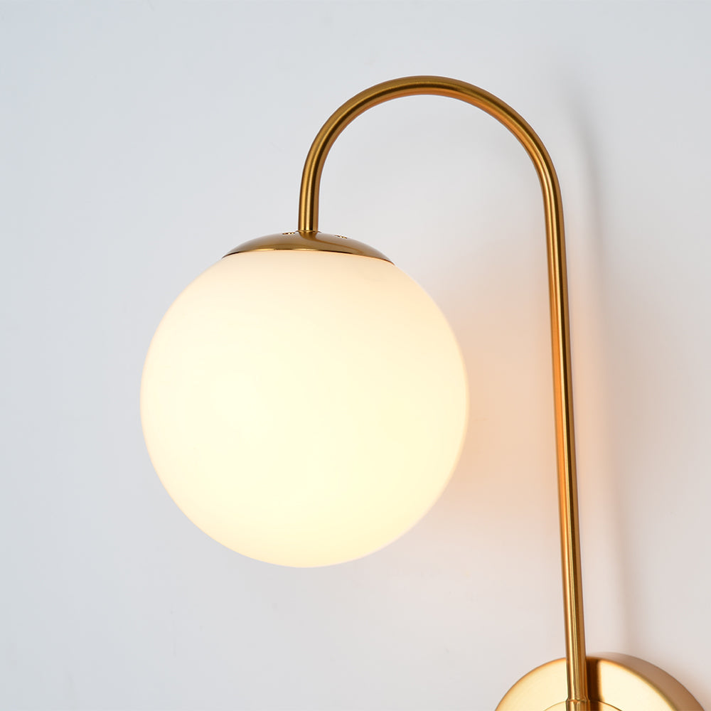 Modern Chic Milky White Globe Glass Shade Two-Light Indoor Wall Lamp in Aged Brass