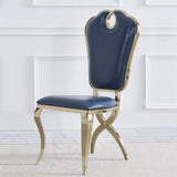 Modern Upholstered Blue Dining Chair with Golden Frame Set of 2
