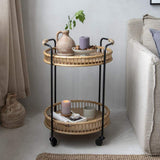 Modern Side Table Rattan Bar Cart with Rolling Foot Woven Side Table-Richsoul-End &amp; Side Tables,Furniture,Living Room Furniture