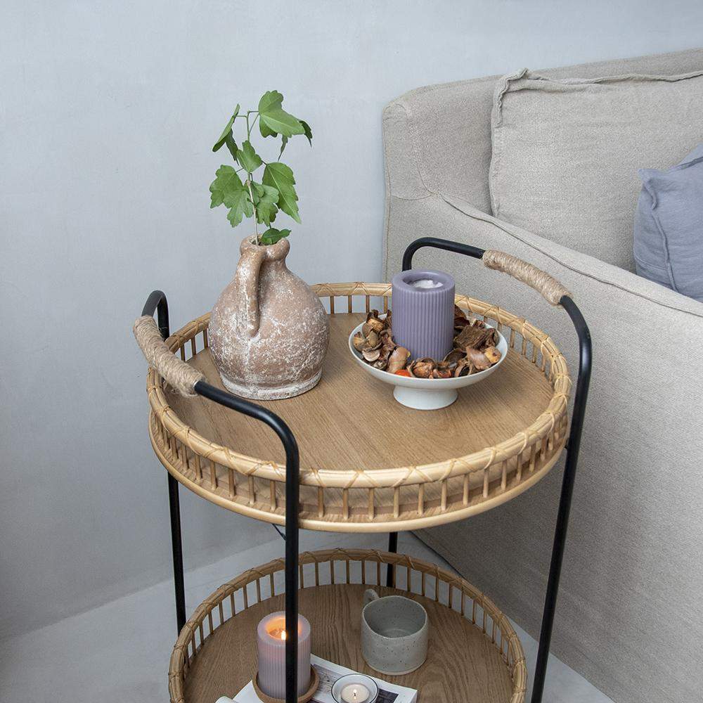 Modern Side Table Rattan Bar Cart with Rolling Foot Woven Side Table-Richsoul-End &amp; Side Tables,Furniture,Living Room Furniture
