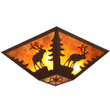 Lámpara de techo cuadrada de 3 luces de metal oxidado y mica ámbar rústica de vida silvestre