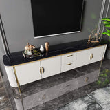 78.7" Black Faux Marble Top TV Console with Drawers & Doors for TVs-Richsoul-Furniture,Living Room Furniture,TV Stands