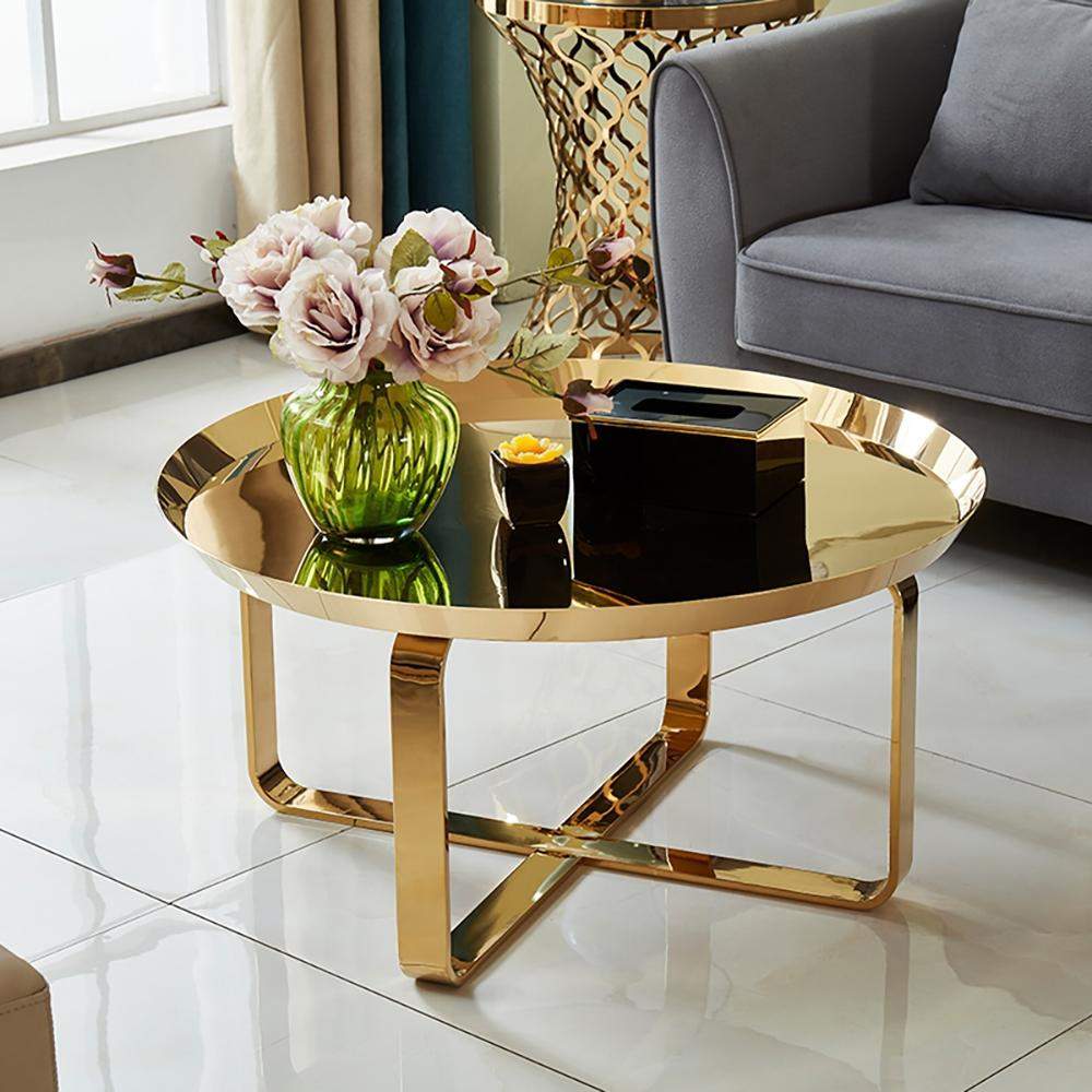 Modern Round Coffee Table Set in 2 Pieces Stainless Steel-Coffee Tables,Furniture,Living Room Furniture
