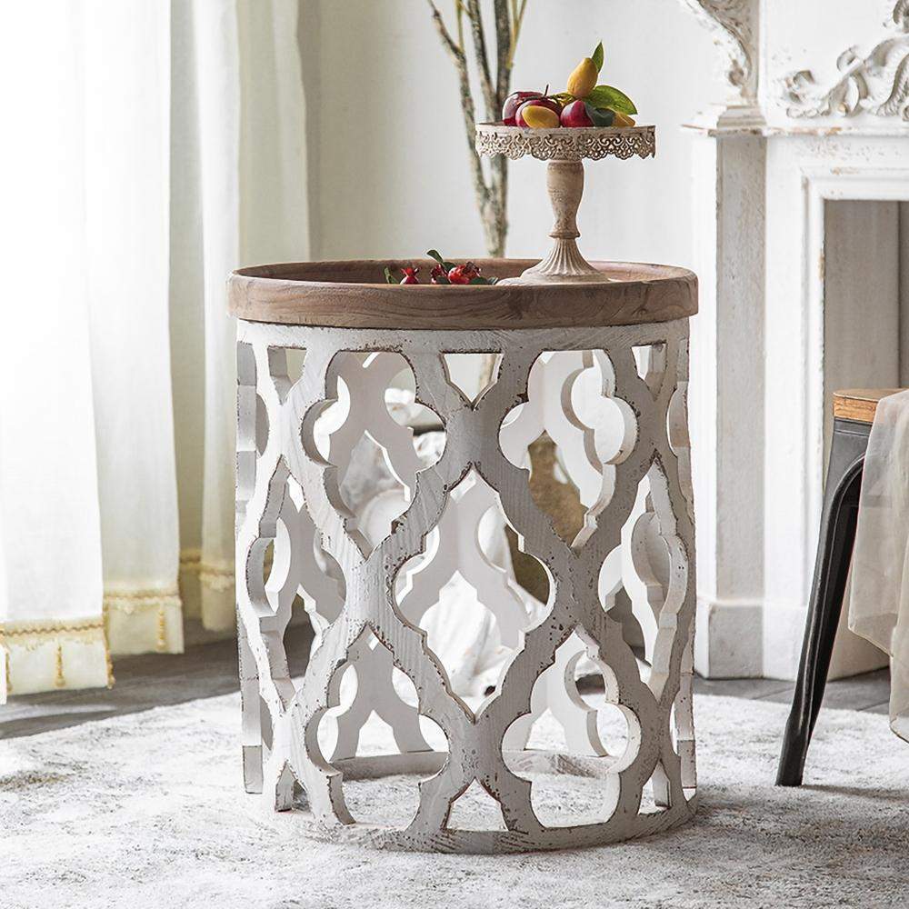 Retro Style White End Table Wooden Tray Tabletop Side Table-Richsoul-End &amp; Side Tables,Furniture,Living Room Furniture