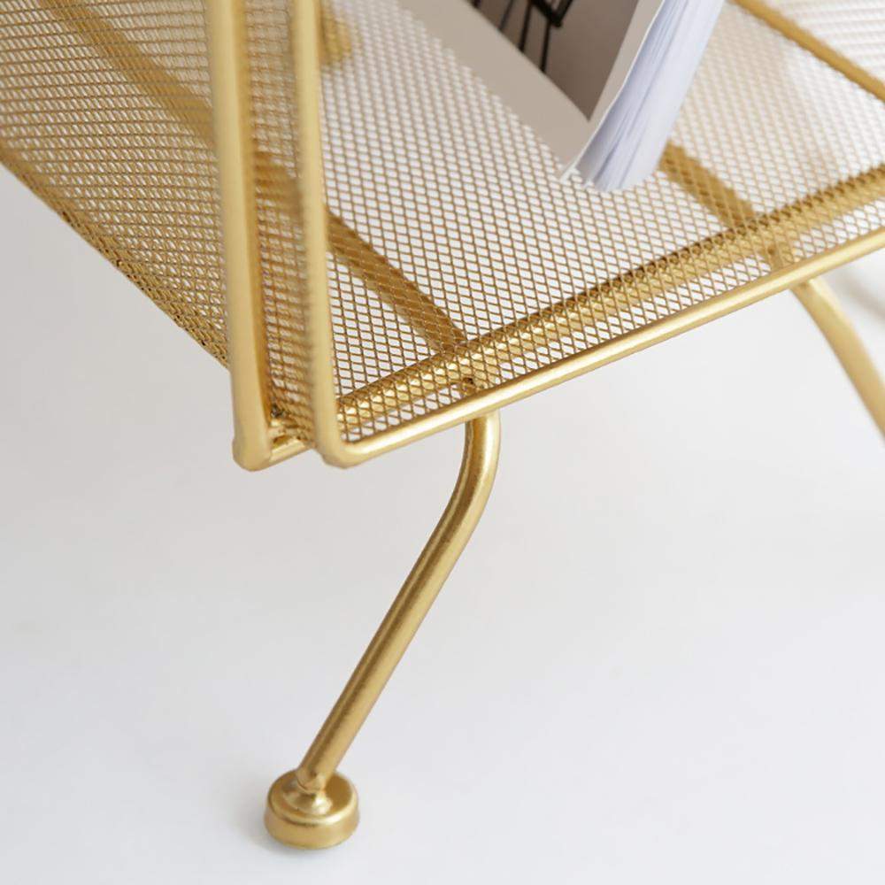Mid-Century Rectangular 2-Shelf Bookshelf Metal Gold Bookcase-Furniture,Magazine Racks,Office Furniture