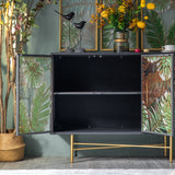 41" Modernes Sideboard Buffet farbige Zeichenfläche Türen und Regale aus gehärtetem Glas in Gold