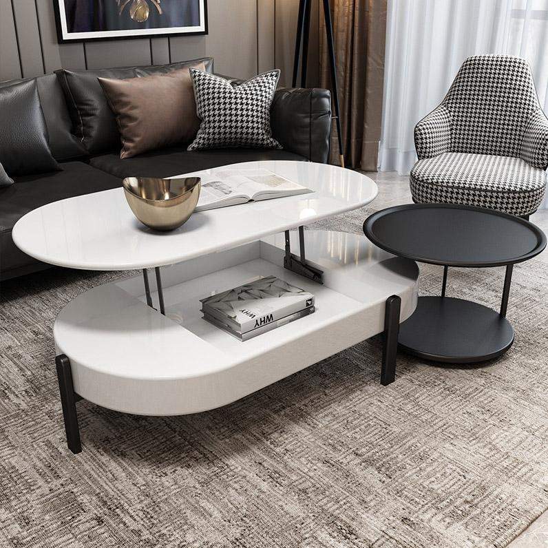Lift Top Storage Lacquer Coffee Table And Side Table Set in White & Black-Richsoul-Coffee Tables,Furniture,Living Room Furniture