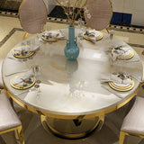 47 "Table à manger en marbre rond moderne avec base en acier inoxydable en beige