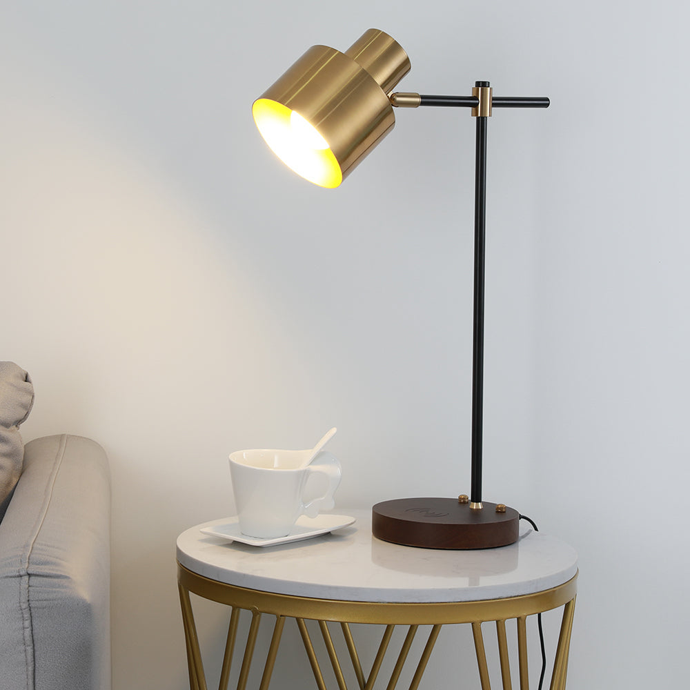 Modern Table Lamp with Wireless Charger USB 1-Light Desktop Touch Lamp in Black & Gold