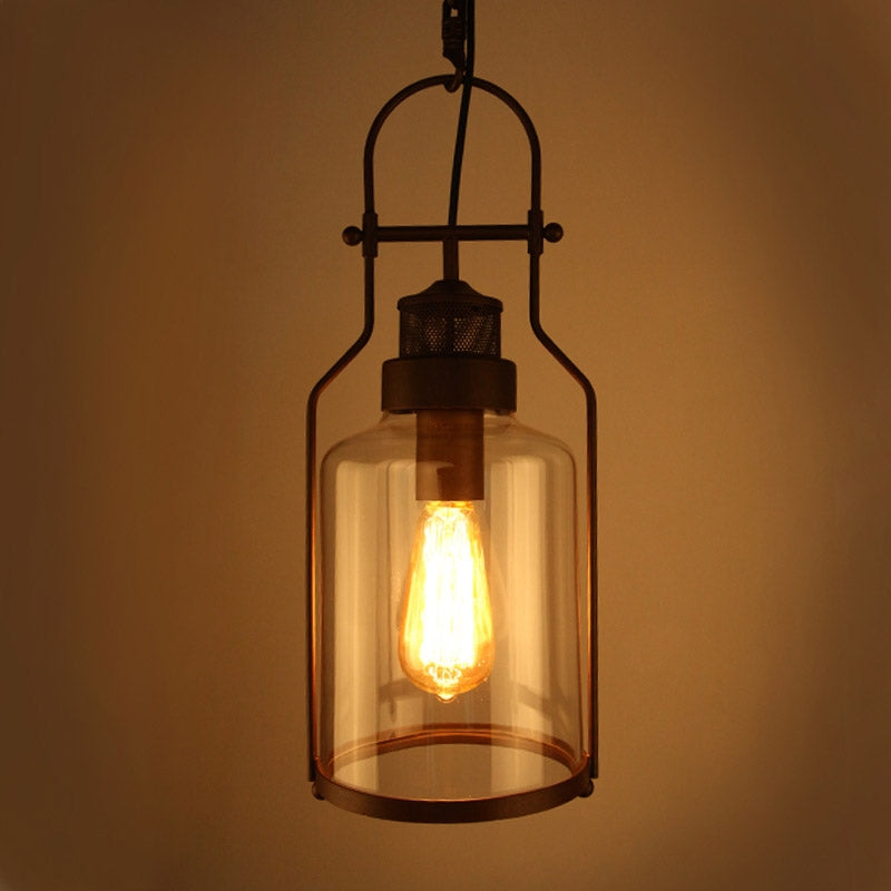 Industrial 1-Light Rust Metal Glass Lantern Pendant Light