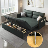 64-Zoll-Schlafsofa, umwandelbares Sofa mit Stauraum, Lederpolsterung in Grün