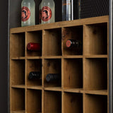 Armoire de bar industriel avec porte-vin en verre et grilles de vin et 3 tiroirs