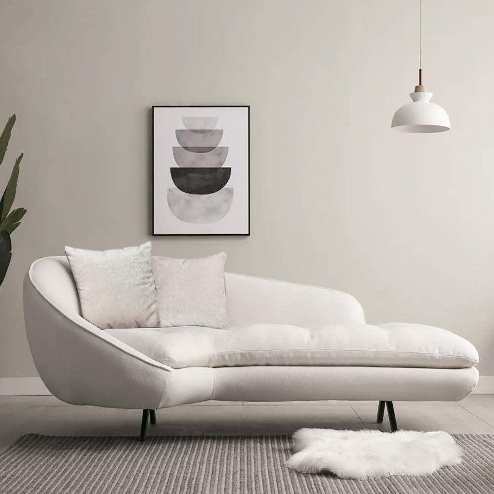 Modern Chaise Longue Sofa Upholstered Linen Sofa 3-Seater Sofa in Steel Legs-Richsoul-Furniture,Living Room Furniture,Sofas &amp; Loveseats