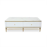 White Faux Marble Rectangle Coffee Table in Gold with Storage 4 Drawers 51.2"-Richsoul-Coffee Tables,Furniture,Living Room Furniture