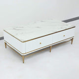 White Faux Marble Rectangle Coffee Table in Gold with Storage 4 Drawers 51.2"-Richsoul-Coffee Tables,Furniture,Living Room Furniture