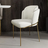 White Dining Chair Modern Cotton & Linen Upholstered Dining Chair in Gold Finish