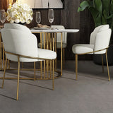 White Dining Chair Modern Cotton & Linen Upholstered Dining Chair in Gold Finish