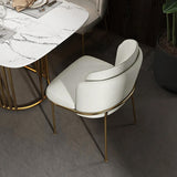 White Dining Chair Modern Cotton & Linen Upholstered Dining Chair in Gold Finish