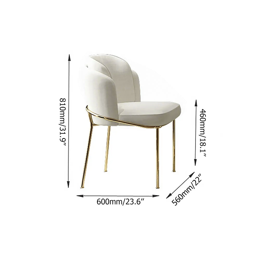 White Dining Chair Modern Cotton & Linen Upholstered Dining Chair in Gold Finish