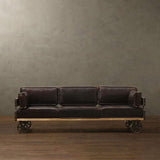 78.7" Industrial Leather Upholstered Sofa 3-Seater Sofa Retro Sofa with Metal Wheel Legs-Richsoul-Furniture,Living Room Furniture,Sofas &amp; Loveseats