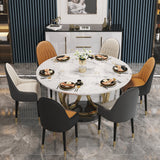 Moderner runder weißer Esstisch für 6 Personen Marmorplatte Gold &amp; schwarzer Sockel
