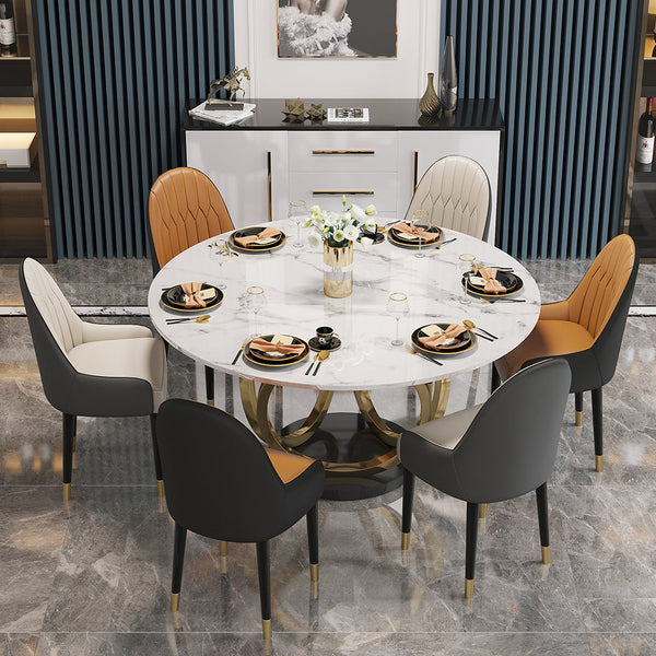 Modern Round White Dining Table for 6 Person Marble Top Gold & Black P ...