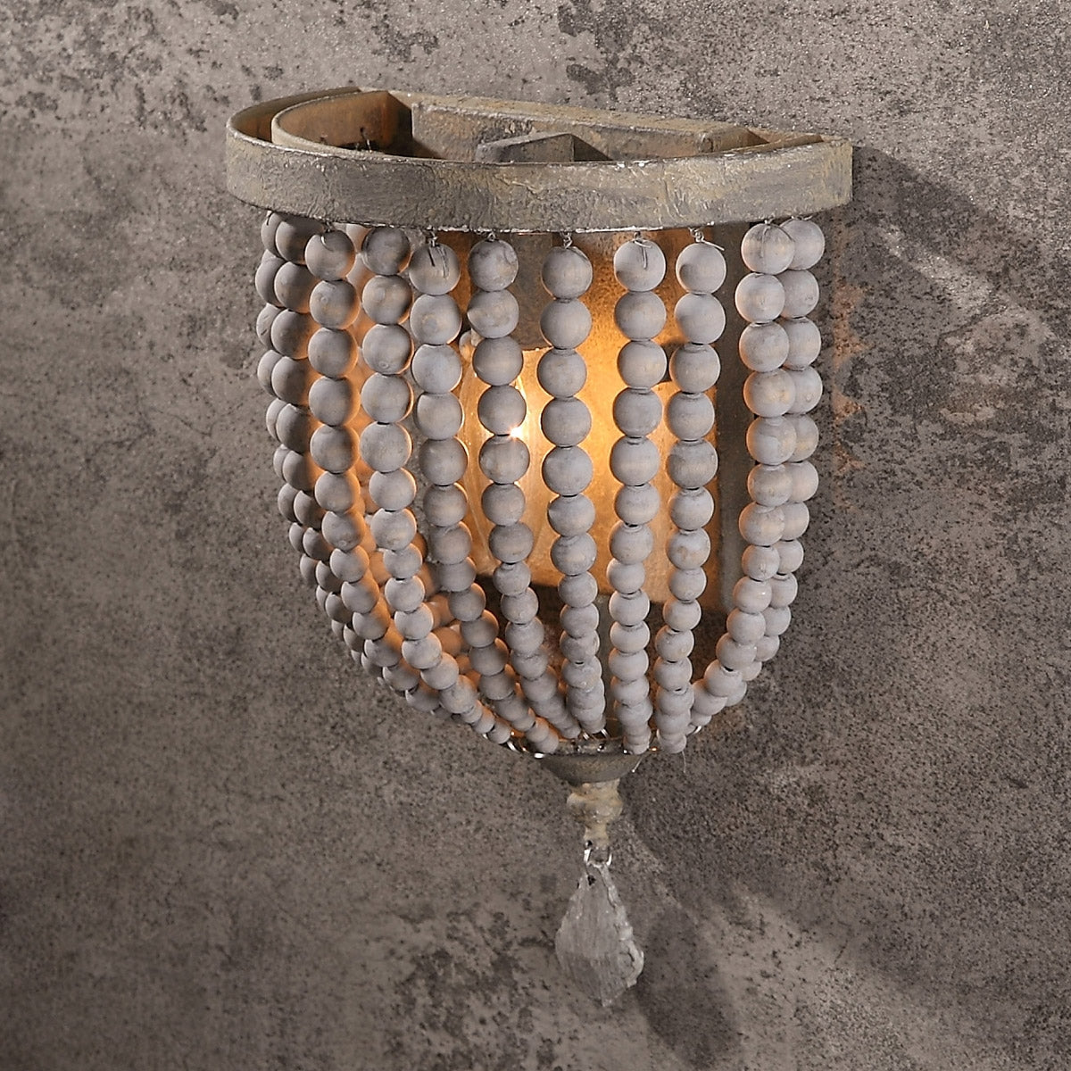 Country Style Single Light Wood Beaded Decorative Indoor Wall Sconce in Distressed
