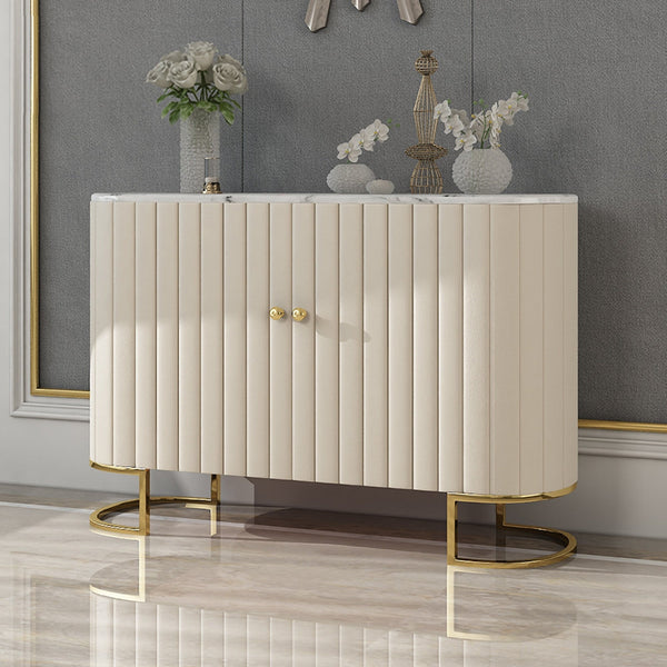 Off White Modern Sideboard Buffet PU Leather Sideboard Cabinet with ...