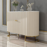 Off White Modern Sideboard Buffet PU Leather Sideboard Cabinet with Doors&Drawers in Gold