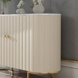 Off White Modern Sideboard Buffet PU Leather Sideboard Cabinet with Doors&Drawers in Gold