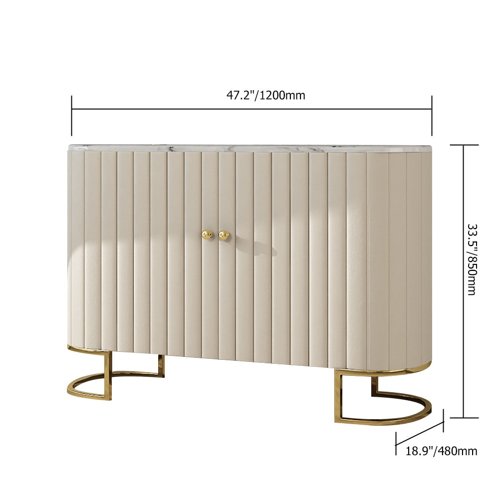 Off White Modern Sideboard Buffet PU Leather Sideboard Cabinet with Doors&Drawers in Gold