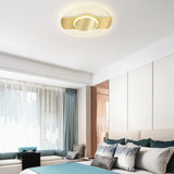 Zeitgenössische runde LED-Deckenleuchte zur flächenbündigen Montage aus goldfarbenem Acryl und Metall