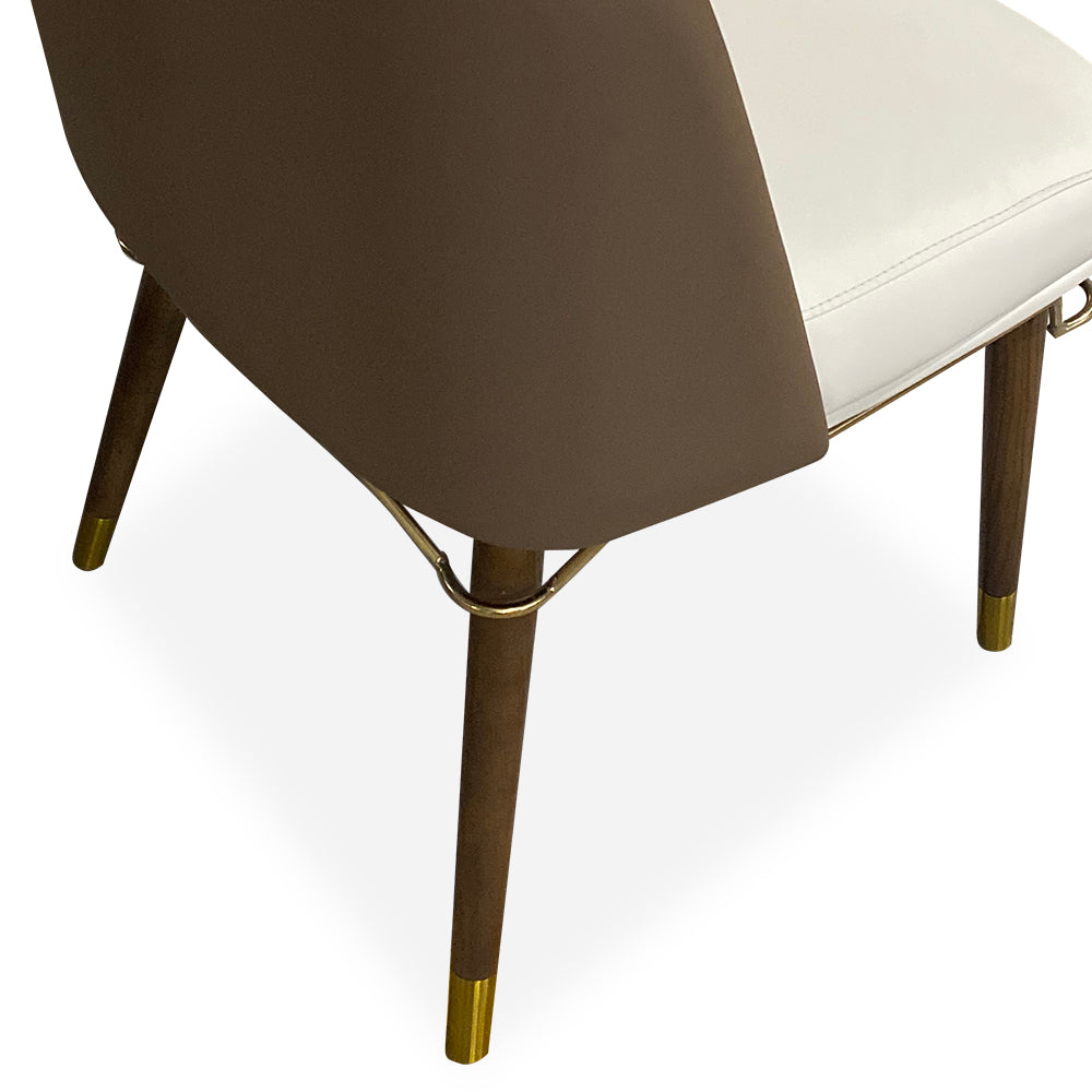 Modern Beige & Coffee Set of 2 Dining Chairs PU Upholstered with Stainless Steel Legs