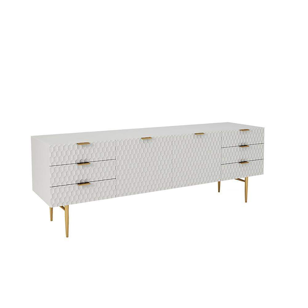 Mid Century Stylish White TV Stand with Drawers & Doors for TVs up to 70 Inch Media Console-Richsoul-Furniture,Living Room Furniture,TV Stands