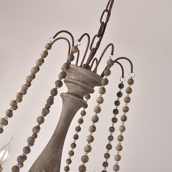 フランスのカントリーキャンドルスタイル6ライトウッドビーズスワッグ1