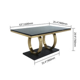Mesa de comedor rectangular de mármol sintético de 63" con base de acero inoxidable