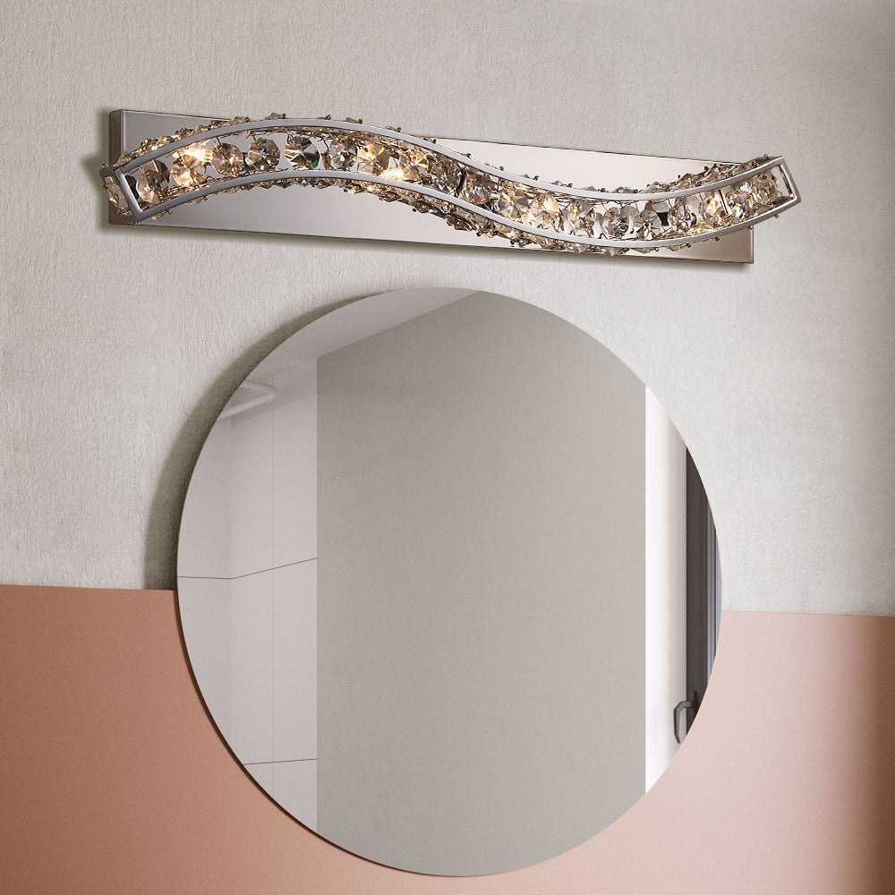 Clear Crystal Metal Base 4-Light Modern Bathroom Wall Sconce in Chrome