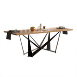 55.1 "Table à manger rectangulaire rétro avec table en bois pour 6 personnes