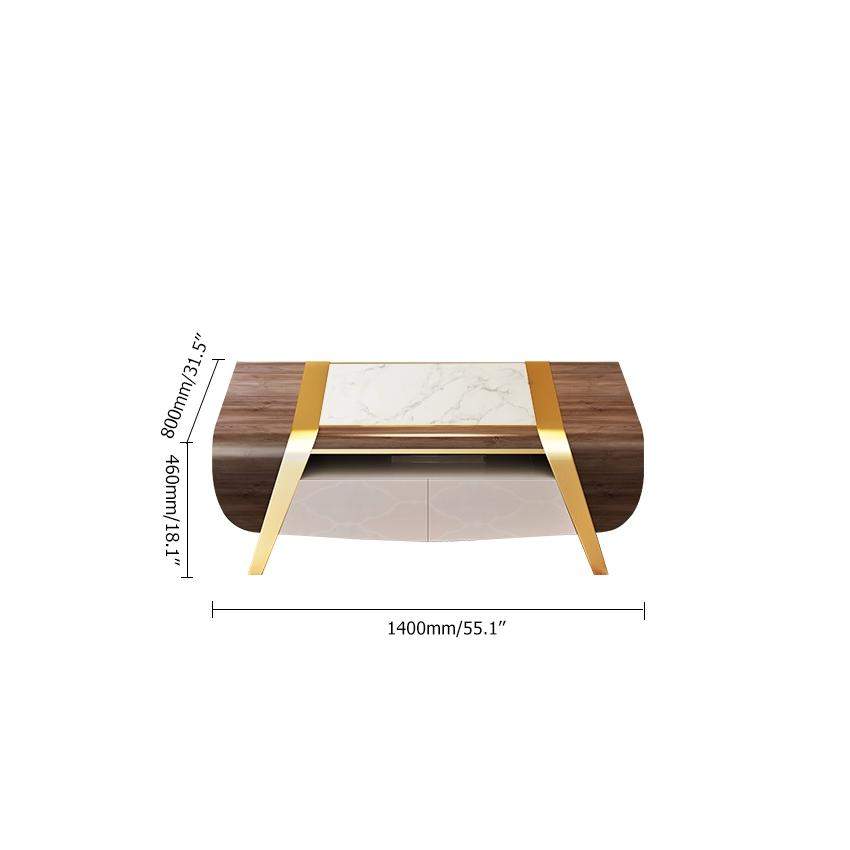 55" Walnut&White Rectangular Coffee Table with Storage 4 Drawers White Faux Marble Top-Richsoul-Coffee Tables,Furniture,Living Room Furniture