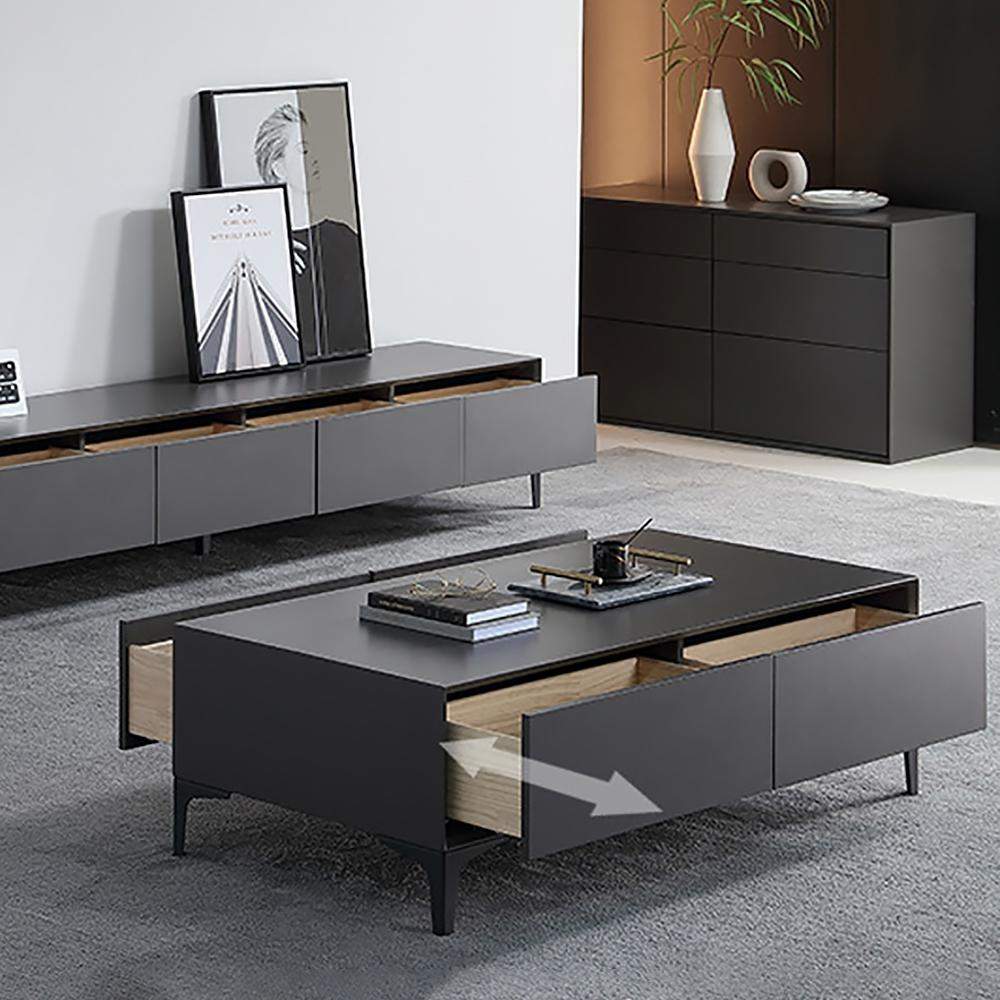 Modern Gray Coffee Table with Storage Rectangular Coffee Table with 4-Drawer-Richsoul-Coffee Tables,Furniture,Living Room Furniture