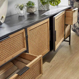 59.1" Rattan & Metal TV Stand Natural & Gray TV Console with 4 Drawers 2 Doors-Richsoul-Furniture,Living Room Furniture,TV Stands