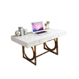 3 Drawer White Desk for Home Office 47" Writting Desk Gold Base Stainless Steel-Desks,Furniture,Office Furniture