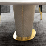 Modern 63" Marble Rectangular Pedestal Dining Table PU Leather & Stainless Steel in Gold