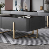 Modern Coffee Table with Storage Balck Stone Top & Gold Stainless Steel Trestle-Coffee Tables,Furniture,Living Room Furniture