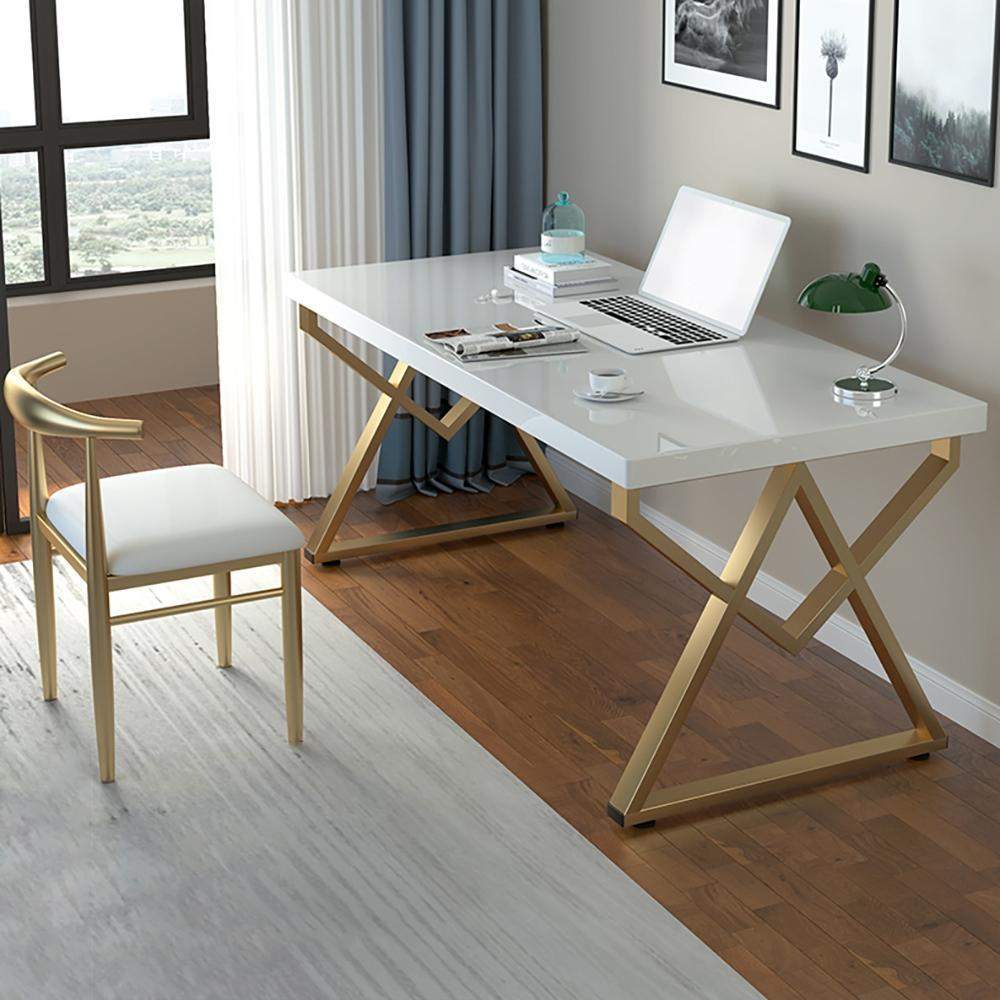 40" Modern White Rectangular Writing Desk with Gold Base-Desks,Furniture,Office Furniture