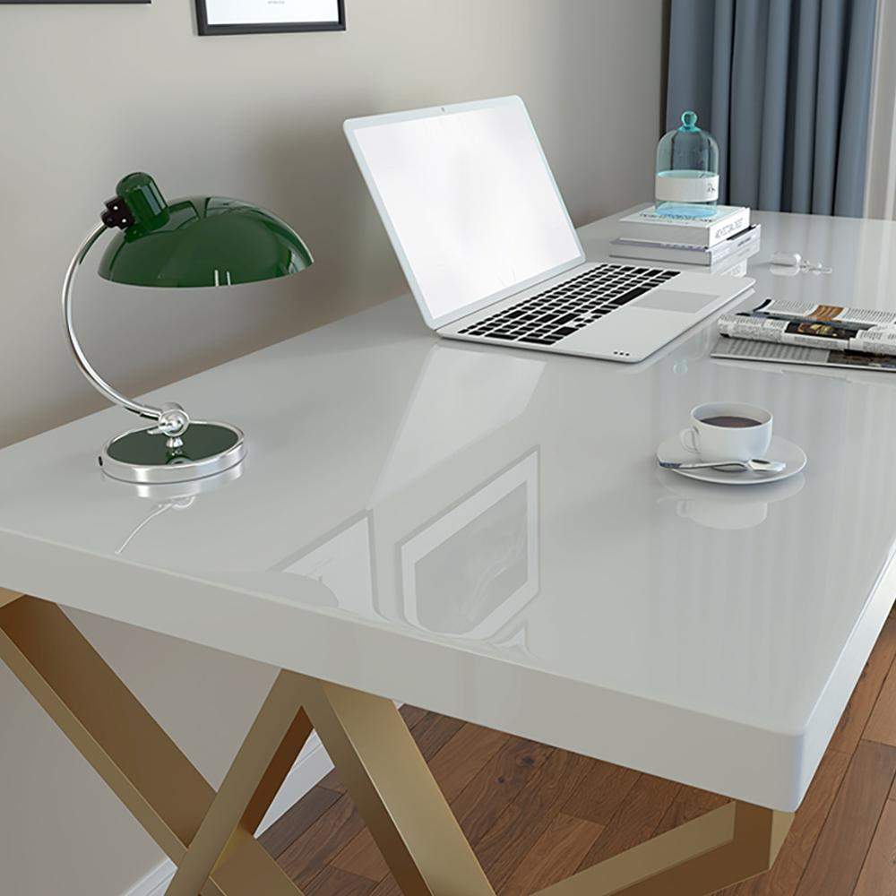40" Modern White Rectangular Writing Desk with Gold Base-Desks,Furniture,Office Furniture