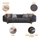 86.6" Gray Upholstered Sofa 3-Seat Cotton & Linen Sofa with Pillows Gold Legs-Richsoul-Furniture,Living Room Furniture,Sofas &amp; Loveseats