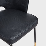 Black Faux Leather Upholstered Dining Chair Set of 2 High Back with Arm Metal Leg