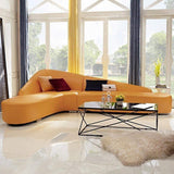 Modernes Ecksofa aus Kunstleder, gepolstertes L-förmiges Ecksofa, orangefarbenes Sofa