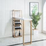 Gold Counter Height Table Indoor Bar Table with Wine Bottle & Stemware Rack